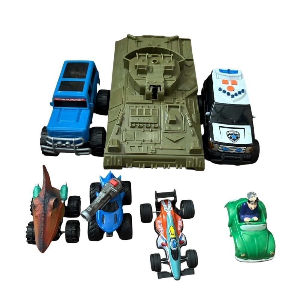 Toy Car Bundle Lot Army Tank Dinosaur Monster Truck Jeep Police Archie